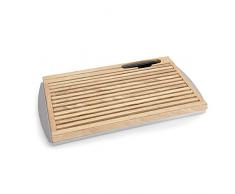 WAS 1851 470 Holz Brotschneidebrett mit Edelstahl Krümmelschale und Brotmesserschlitz, 47cm x 25.5cm x 3.5cm