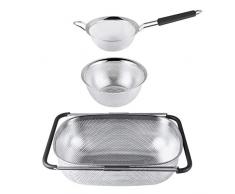 SKY LIGHT Sieb Set Küchensieb Seiher Spüle 3 Stück Micro-Perforierte Edelstahl Grosse mit ausziehbaren Griffen Nudelsieb, Haushaltssieb, über dem Waschbecken festgemacht