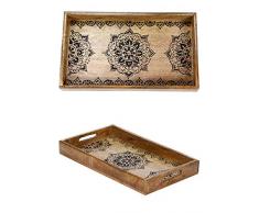 Orientalisches eckiges Tablett aus Mango Holz Arash 38cm | Marokkanisches Teetablett in der Farbe Braun | Orient Holztablett | Orientalische Dekoration auf dem gedeckten Tisch