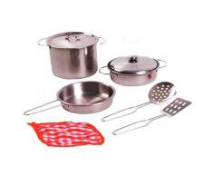 Home and Kitchen Edelstahl-Kochtopfset für die Kinderküche - Spielküche 8 teilig bestehend aus Kochtopf, Pfannen mit Deckel, Pfannenwender, Topflappen und Schöpflöffel