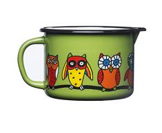 Smaltum Universeller Kleiner grüner Topf zum Kochen von Milch mit Ohr und Schnabel. Mit Einer Eule.