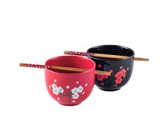 Panbado Porzellan Schalen Set, 2-teilig Ramen Nudelschalen mit 2 Paar Essstäbchen, Suppenschüssel, Japanischer Stil, Geschenk für Geburtstag, Weihnachten und Hochzeit