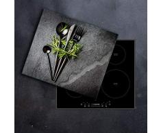 Herdabdeckplatte Ceranfeld 1 teilig 60x52 Kräuter Grau Kochplatten Glas Deko