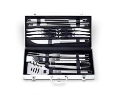 Grillkoffer mit Gravur | Grillbesteck aus Edelstahl mit Wunsch-Namen | professionelles Grillzubehör als Geschenk für Männer - Silber, 15-Teilig