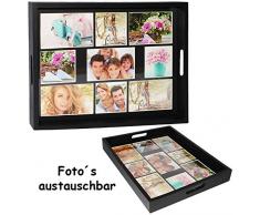 alles-meine.de GmbH großes Tablett - für - 9 große Fotos & Bilder - rechteckig - Vintage - Foto Serviertablett aus Holz - schwarz / auch zur Deko geeignet - Retro Design - Bi..