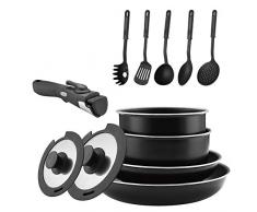 Abizoe Kochgeschirr-Set aus Edelstahl, antihaftbeschichtete Pfannen und Töpfe mit abnehmbaren Griffen, platzsparend, hervorragend für Wohnmobile und kompakte Küche, 12-teilig 12 Stück