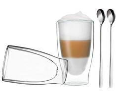 DUOS 2X 400ml doppelwandige Gläser + 2 Löffel - Set Thermogläser mit Schwebe-Effekt, auch für Latte Macchiato, Eistee, Säfte, Longdrinks, Cocktails geeignet, by Feelino