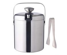 Mankoo Eiseimer Eisbehälter sektkühler eiswürfelbehälter mit Zange und Deckel Edelstahl Weinkühle eiskübel eiskühler Doppelwand-Isolierung für besonders Lange Kühlung 1.3 L, Silber