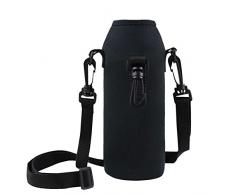 TiaoBug Thermo-Hülle Neopren Flaschen Hülle Schwarz 1 L für Trinkflasche Flasche Hülle Tasche Isolier-Tasche mit Träger in schwarz/blau (Schwarz)