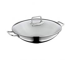 WMF Macao Wok-Set 2-teilig, Wok-Pfanne 36 cm mit Glasdeckel, Cromargan Edelstahl poliert, unbeschichtet, Induktion