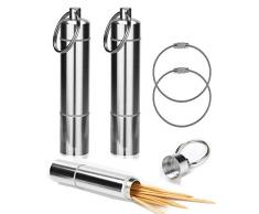 [2er Pack] Portable Metall Zahnstocher Halter Leichten Aluminium Legierung Tasche Größe Zahnstocher Box Schlüsselanhänger - Silber, Idear Geschenk für Weihnachten, Geburtstag, Business