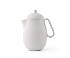 Teekanne 1 Liter aus Porzellan, Tropffrei, inklusiv Tee Sieb für losen Tee, Matt Sand Grau