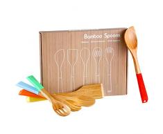 COOKSMARK 5er-Set Naturbambus-Holz Kochbesteck Kochutensilien Kochlöffel Spatel Wooden Spoon salatbeteck