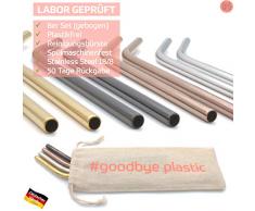 GERNEO® - Labor geprüft - Strohhalm wiederverwendbar 304er Edelstahl - 8er Set + Reinigungsbürste + Togo Bag - Rückgaberecht, kindergeeignet, umweltfreundlich & plastikfrei (Farb-Mix-gebogen-8mm)