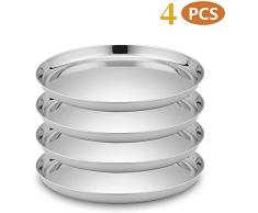 Velaze Pizzablech 4 teilig, Pizzatablett aus 18/8 Edelstahl, antihaftes Backblech, rund, Pizza & Flammkuchen, Pizzaform, ∅ 28 cm