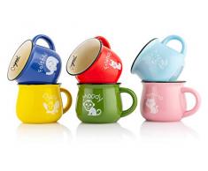 Marys KITCHEN TOOLS 6er Tassenset | 350ml | Handgemachte | Keramiktassen | mit Tiermotiven | Familientassen & Kindertassen | für Kaffee & Tee | Bunt Retro Design (Mit Motiv)