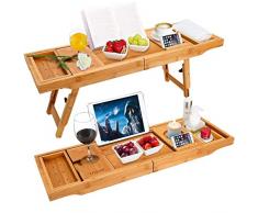 Unuber Badewanne Caddy & Laptop Bett Schreibtisch - 2 in 1 innovatives Design verwandelt unsere 100% extra große Bambus Badewanne Tablett zu Bett Tablett - für das ultimative Verwöhnerlebnis