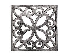Dekorativer Gusseiserner Topfuntersetzer für Küche oder Esstisch - Quadratisch mit Vintage-Muster - 16,51 x 16,51cm - Mit Gummi-Füßen - Recyceltes Metall - Vintage, Rustikales Design - von Comfify