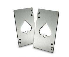 Ganzoo Flaschen-Öffner aus Edelstahl im Poker-Karten Design, 2er Set, Kapsel-Heber Ace of Spades