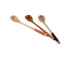 Holzlöffel Rührlöffel, Natürlicher hölzerner Kaffee Tee Löffel mit langer Griff - 4Stücks