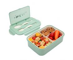 1000 ml Brotdose aus Kunststoff für Kinder Und Erwachsene, Bento Box Lunchbox mit 3 Fächern und Besteck, Vesperdose Mikrowelle Heizung (Grün)