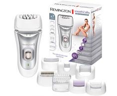 Remington Epilierer smooth&silky EP7 7-in-1, akkubetrieben EP7700, 40 titanbeschichtete Pinzetten, 7 verschiedene Aufsätze inkl. Bikini-Kammaufsatz, Nass- und Trockenanwendung, weiss/grau