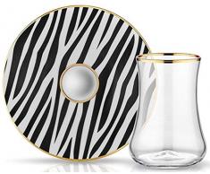 Koleksiyon Dervish 6-teiliges Teeservice, 12-teilig, Glastasse, Porzellantasse mit Zebramuster, Sonderanfertigung, Goldr