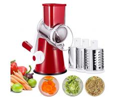 LCZ Manuelle Gemüseschneider Gemüsehobel Trommelreibe Käsemühle Mit 3 Edelstahl Trommeleinsätze,Rot