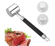 Profi Fleischklopfer Meat Tenderizer Schnitzelklopfer aus Edelstahl, Doppelseitig Metall Steakhammer Meat Hammer mit Rutschfest Silikongriff, Spülmaschinenfest Fleischhammer Küchenhelfer Steak Mallet