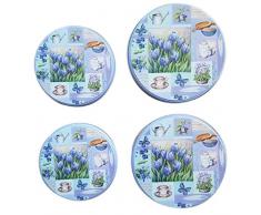 Trendstern Herdabdeckplatten 4er Set Küchen Herd Abdeckplatten Blumen Vögel Nostalgie (Blau)