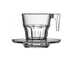 Pasabahce Casablanca Espresso Set / 12-teilig / 6 Tassen mit Henkel / 6 Untertassen / 70 ml/Gehärtetes Glas/Spülmaschinenfest