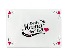 Wandkings Glasschneidebrett mit Schriftzug „Beste Mama der Welt“ - Glasschneideplatte, Schneidebrett aus Glas, Frühstücksbrettchen