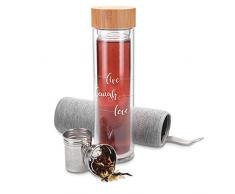 Navaris Teeflasche aus Glas mit Sieb - 500ml Tee Flasche Teekanne to go - Trinkflasche Live Laugh Love Design - doppelwandig aus Borosilikatglas