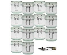 Creative Home 14 x Gläser mit Bügelverschluss | 200ml x 14 Teilig | Einmachgläser Drahtbügelglas Aufbewahrungsgläser mit Gummiring und Deckel | 16 Wiederverwendbare Aufkleber + 1 Anti-Staub-Kreide