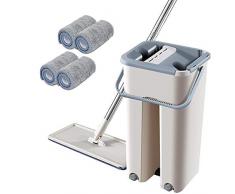 yywl Wischmop Flache Squeeze Mop und Eimer Hand frei Wringing Bodenreinigung Mikrofaser 360 Grad Mop Pads nass oder trocken Gebrauch Reinigungswerkzeuge