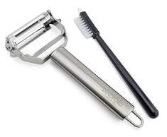 Sandford 3-in-1 Sparschäler & Julienneschneider | Edelstahl Kartoffelschäler/Gemüseschneider für Obst und Gemüse | Streifenschneider/Spiralschneider für Gemüse-Spaghetti | inkl. Reinigungsbürste