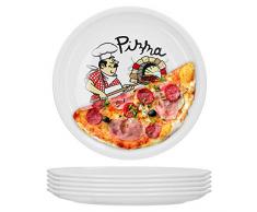 Van Well 6er Set Pizzateller groß Ø 29.5 cm mit Küchenchef-Motiv Gastro-Zubehör Pizza-Bäckerei stabiles Porzellan-Geschirr Grill-Teller Servier-Platte Antipasti