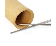 SET Edelstahl Essstäbchen, Stäbchen Besteck, Chopsticks, Ess-Stäbchen, Sushi Besteck mit geringeltem Griffbereich, Marke Ganzoo (2 Paar geringelt)