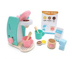 Tiny Land Brew & Serve Kaffeemaschinen-Set aus Holz - Spielen Sie Küchenzubehör, ermutigen Sie einfallsreiches Spielen, 13 Teile, verbessertes Spielzeug-Kaffeeset für Kinder