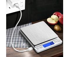 CHwares Digital Küchenwaage mit USB Aufladen,Digitalwaage 0.1g/3kg,Electronische Feinwaage,PSC/Tara-Funktion/LCD Display,9 Einheiten Konvertierung,Briefwaage,Taschenwaage,USB-Ladekabel Ladevorgang