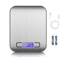 MOSUO Digitale Küchenwaage mit USB-Ladekabel, Digitalwaage Küche 10kg/1g Professionelle Electronische Waage aus Edelstahl, Briefwaage mit 6 Wiegeeinheiten, Tara-Funktion, LCD-Display, Inkl Batterie