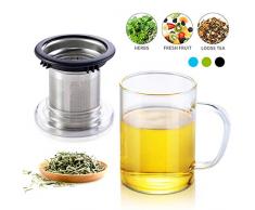 SULIVES 13,5 Unzen Becher mit Aufguss und Deckel - Teetasse aus Glas mit Aufgusskorb aus Edelstahl (Black*)