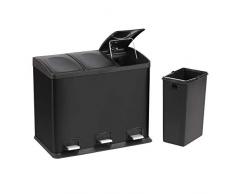 HAC24 3fach Edelstahl Mülleimer 36l Küche Schwarz Matt Abfalleimer Mülltrennung Trenn Abfallsammler Müllsammler Müllbehälter Mülltrenner