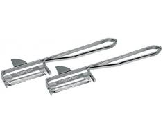 FMprofessional Sparschäler, hochwertige Gemüseschäler mit Aushöhler, Schäler mit scharfer Klinge zum Schälen und Obst und Gemüse (Farbe: Silber), Menge: 2 Stück