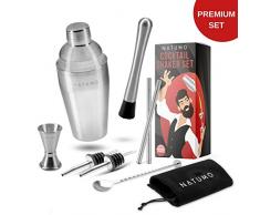 NATUMO ® Cocktail Shaker Set 10 Teilig - Premium Cocktail Set Cocktailshaker - inkl. Doppel Messbecher, 2x Ausgießer, Barstößel, Löffel, 2x Strohalm Edelstahl und Aufbewahrungsbeutel