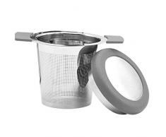 szkn Edelstahl Teesieb Teeblätter Filter mit Verbrühschutz Silikon Griff One grau