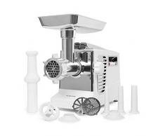 Klarstein Kraftprotz elektrischer Fleischwolf, Leistung: 700 W, Blockierleistung: 1800 W Kupfermotor, 2 Geschwindigkeiten & Rücklauf, Aluminium-Schale, Edelstahlmesser, 3 Lochscheiben, weiß/Silber