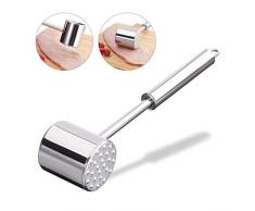 Relaxdays, Silber Profi Fleischklopfer, doppelseitig, Fleischhammer für Schnitzel, Steak, 28cm lang, rostfrei, Edelstahl, Standard