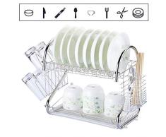 YJHH Abtropfgestell Geschirr 2 Etagen, Geschirrhalter Geschirr Abtropfkorb Geschirrabtropfgitter Geschirr Abtropfständer Geschirrkorb Besteckkorb, 43 x 25 x 38 cm,Cup Holder