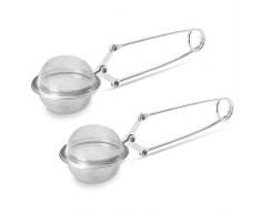 Zirbel Teezange 2er Set - Premium Teesieb aus Edelstahl – Teeei Gewürzzubehör Teezubehör - 4,5 cm (Silber)